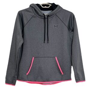 Under Armour Storm1 Women's Hoodie L Gray Pink Trim ColdGear Loose Fit Pullover